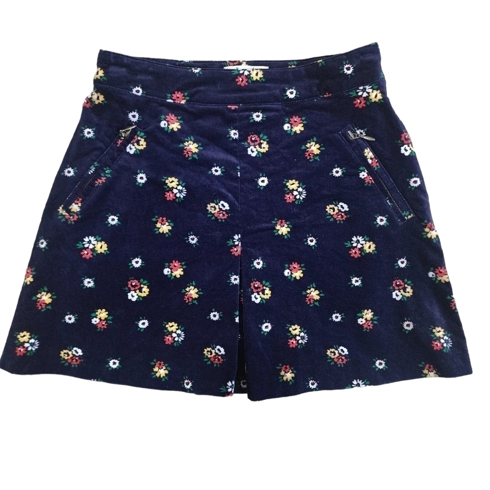 Johnnie B Corduroy Floral Navy Skirt with Pockets - 9/10